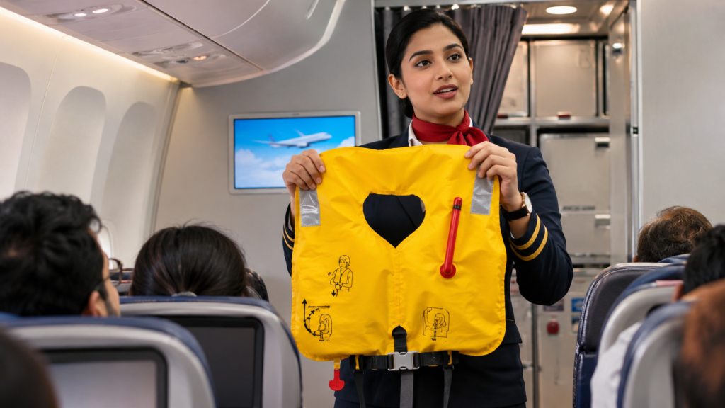 Airplane Cabin Life Jacket Demonstration