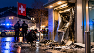 Swiss ATM Crime Scene at Night